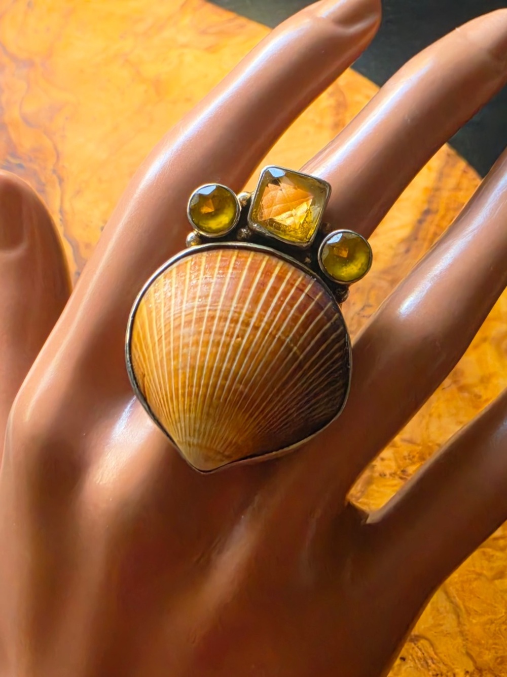 Handmade Sterling, Shell & Citrine Ring